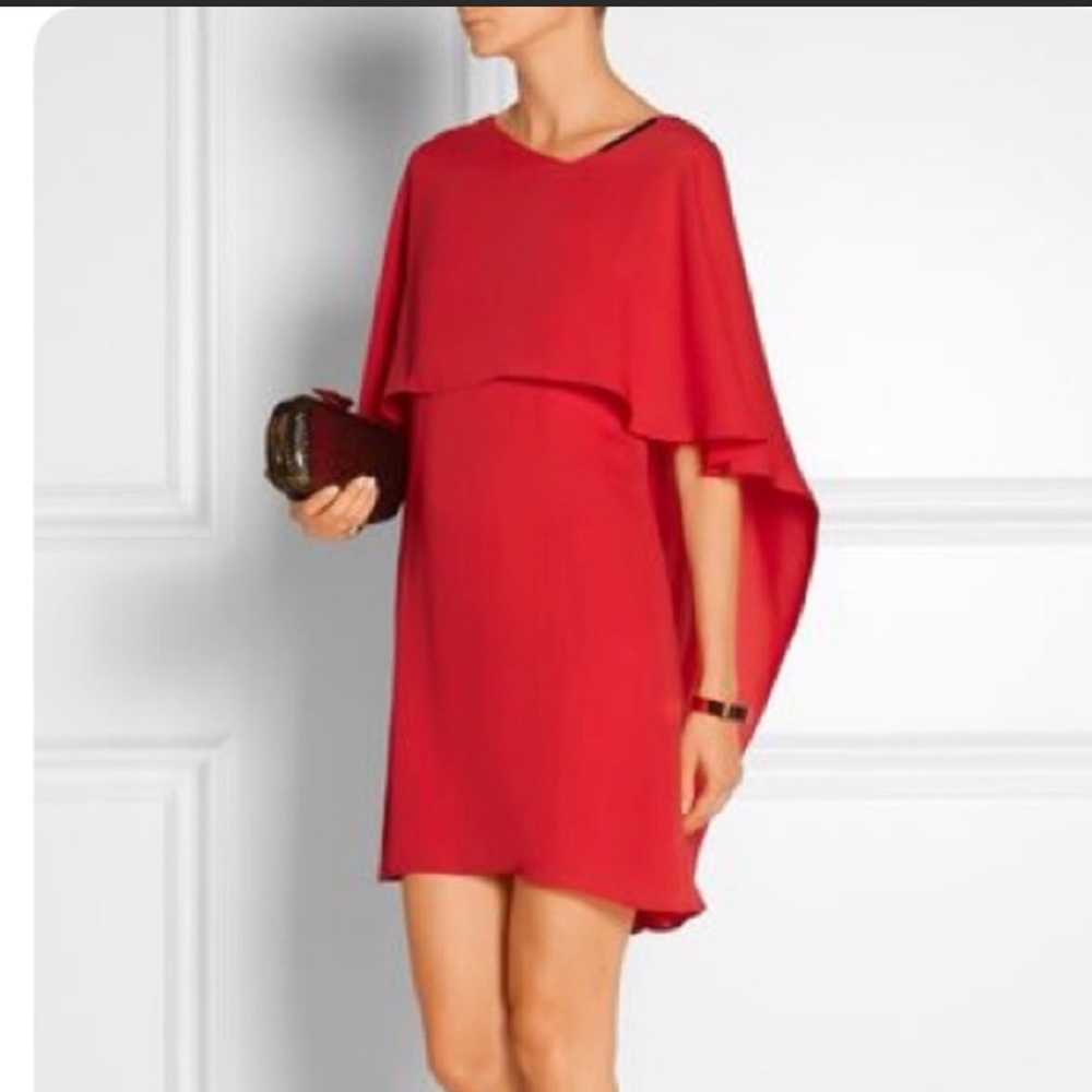 Halston Red drape sleeve dress Large